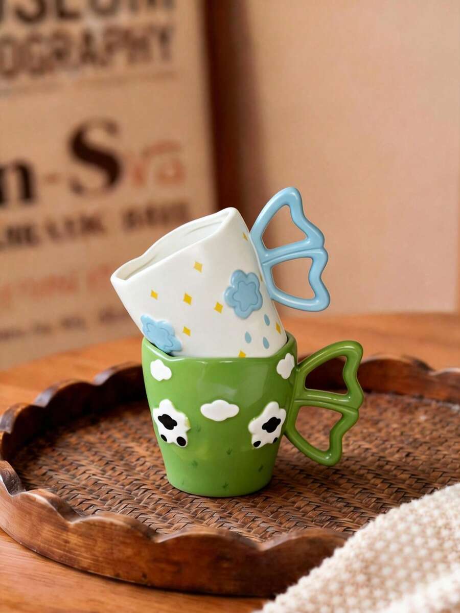 1pc Creative Handmade Minimalist Large Capacity Ceramic Coffee Mug/Cup For Home Use - Multicolor - View 1
