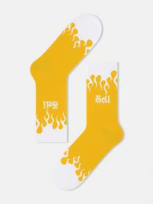 1/5双装男士撞色字母火焰图案个性化艺术设计精梳船袜，适合旅行、居家、办公、节日送礼 - 彩色 - 查看 23