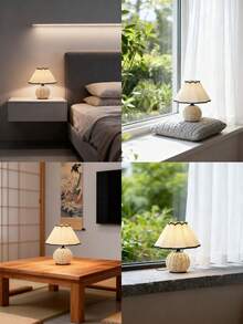 1pc USB Powered Bohemian Rattan Pleated Desk Lamp, Nordic Ins Style Soft Lighting Bedroom Bedside Lamp, Boutique Hotel Decor Cute Night Light - White - View 9