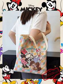 Disney 1個迪士尼官方授權米奇與好友印花帆布托特包，女款大容量肩背包，輕便可重複使用購物袋，適合學生、青少年、卡通迷，適用於日常通勤、超市購物、接送孩子、海邊旅行、節日聚會、開學季 - 彩色 - 查看 7