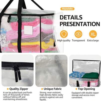 Bolsas de mudanza extragrandes (paquet de 6), bolsas de almacenamiento avec asas y cremalleras, transparentes