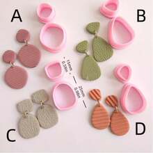 Conjunto de 2/8 Cortadores de Argila Polimérica Texturizados em Formato Oval e de Gota de Vários Tamanhos – Ferramentas Minimalistas Retrô para Artesanato, Ideais para Brincos e Pingentes de Bijuteria DIY - Rosa - Ver 3
