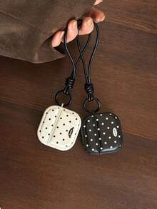 Retro Minimalist Black & White Polka Dot Lanyard Case For AirPods Pro 3, 4th Gen Wireless Bluetooth Apple Earphones, Pro New Version 3, Pro 2, Anti-Drop Protective Cover, Korean Style - Black and White - View 10