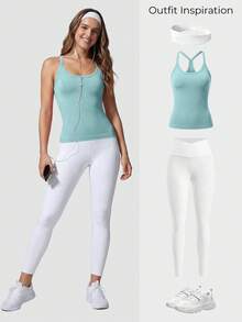 Racerback Tank Tops For Women - Scoop Neck Spaghetti Strap Padded Workout With Built In Bra - 青藍色 - 查看 6