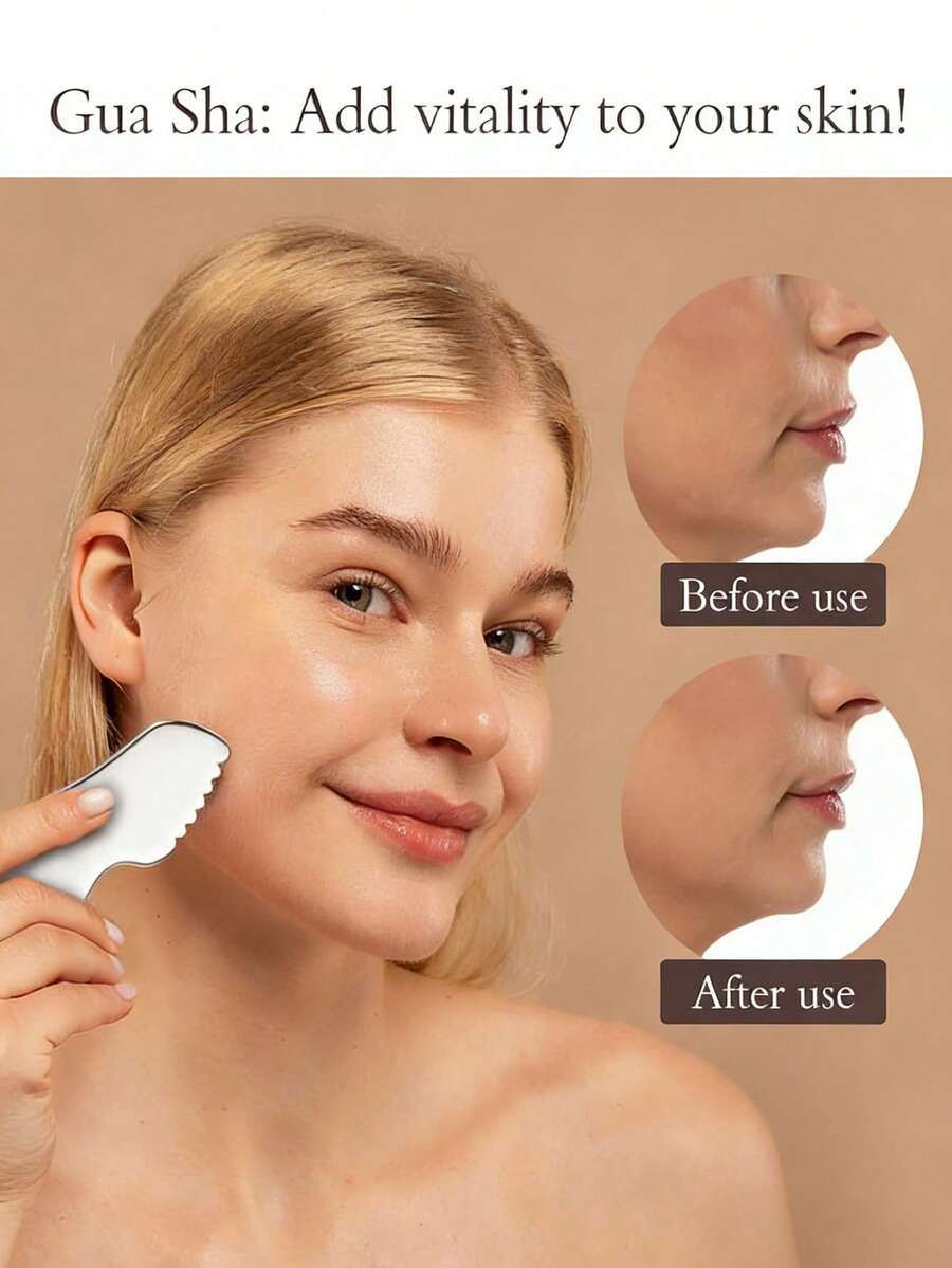 1个大号心形不锈钢刮痧板，多功能面部刮痧工具，用于紧致提拉，心形筋膜刀 - 彩色 - 查看 1