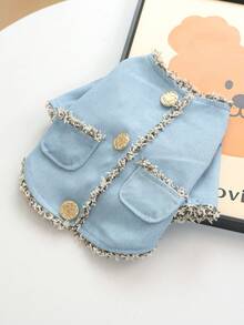 1pc Pet Clothes, Cute & Stylish Outfit For Small Dogs & Puppies, Comfortable & Breathable Jacket - Blue - View 5