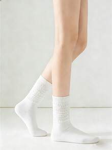 1 Pair White Slouchy Socks, Unisex Mid-Calf Warm Socks For Autumn/Winter - White - View 3