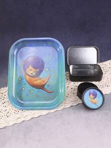 3件套吸烟配件套装，包括1个金属香烟托盘、1个金属香烟盒和1个塑料研磨器，多种优雅印花图案，吸烟配件礼品，节日礼品 - 彩色 - 查看 32