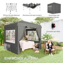 2.5 X 2.5 M Gazebo, Water-Repellent, Robust, Foldable And Winter-Resistant, UV 50+ Protection, Folding Party Tent, Garden Tent With 4 Side Panels And Storage Bag, Garden Pavilion For Camping, Dark Grey - 灰色 - 查看 4
