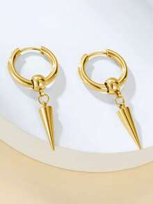 一对简约不锈钢锥形耳环，圆形耳环吊坠，男女皆宜，圣诞节、新年、情人节节日礼物 - 多色 - 查看 4