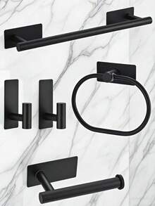 1/5 Set - USU 304 Stainless Steel Bathroom & Kitchen Accessories - No Drill Self-Adhesive Hooks, Towel Bar, Toilet Paper Holder, Towel Ring. - Square Bottom Nail-free - View 1