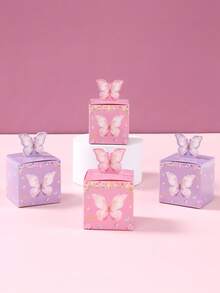 24个粉紫色蝴蝶图案礼盒，糖果盒，蝴蝶主题派对回礼盒，生日节日派对礼品包装盒，婚礼新娘送礼会装饰盒，性别揭晓婴儿派对回礼盒，蝴蝶生日派对装饰，礼品包装盒，厨房包装用品，生日礼物，派对回礼盒 - 粉紅紫蝴蝶 - 查看 9