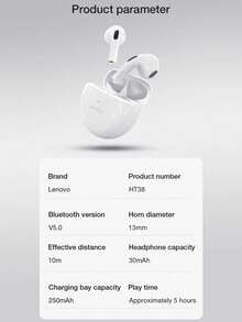 Lenovo HT38 Bluetooth Wireless Earbuds, TWS Short-Stem Semi-In-Ear Headphones, Bluetooth 5.4, Touch Control, Long Battery Life, With Microphone, Compatible With Android And Apple Systems. - Multicolor - View 10