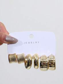 1-9 Pairs Vintage Style Gold-Tone Textured C-Shaped Earrings, Made Of High-Quality Plastic Material, Suitable For Daily Wear And Party - Gold - View 10