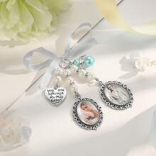 1pc Pearl Bouquet Pendant, Bridal Memorial Bouquet Pendant, Customizable Photo Pendant. Add Your Favorite Photo. Oval Memorial Keepsake With Ribbon. Wedding Flower Bride Creative - White - View 7