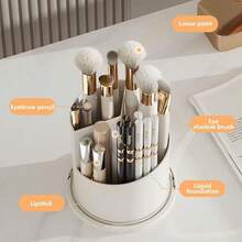 Makeup Brush Holder Organizers With Transparent Door Lid,360 Rotating Makeup For Vanity Bathroom, Desktop Countertop Storage, Make Up Container Spinning Brush Holder - 白色 - 查看 8