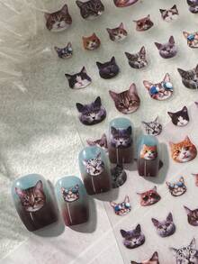 Beautizon Nailartlab 1pc Cute & Realistic Cat Nail Art Stickers, Waterproof Pet Pattern Nail Decals, Suitable For DIY Nails And Nail Salons - Multicolor - View 1
