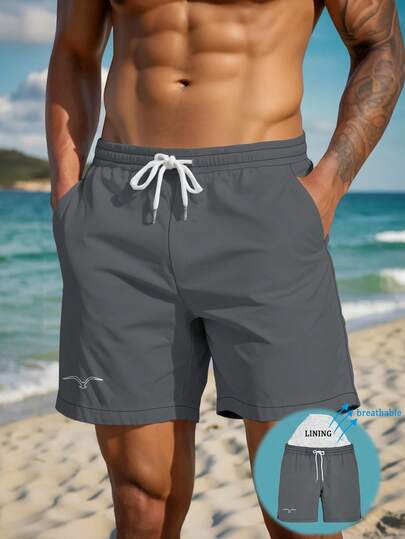 Pantalones cortos de verano para hombres con cintura con cordón, bolsillos en diagonal, estilo hawaiano, de secado rápido y de doble capa con malla, shorts de playa de moda casual con estampado 3D