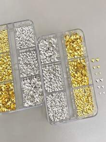 6Grid 3D Heart -Shaped Nail Art Charm,1Box Ultra-Thin Golden And Silvery Metallic Nails For Salon Nail Design Nail Decoration,Super Slim 3D Heart For Valentine's Day Nail Art Supplies - Multicolor - View 3