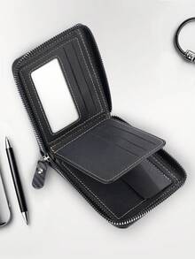 New Carbon Fiber Texture Men's Wallet, Transparent Window Card Holder, Zipper Coin Pouch - Multicolor - View 6