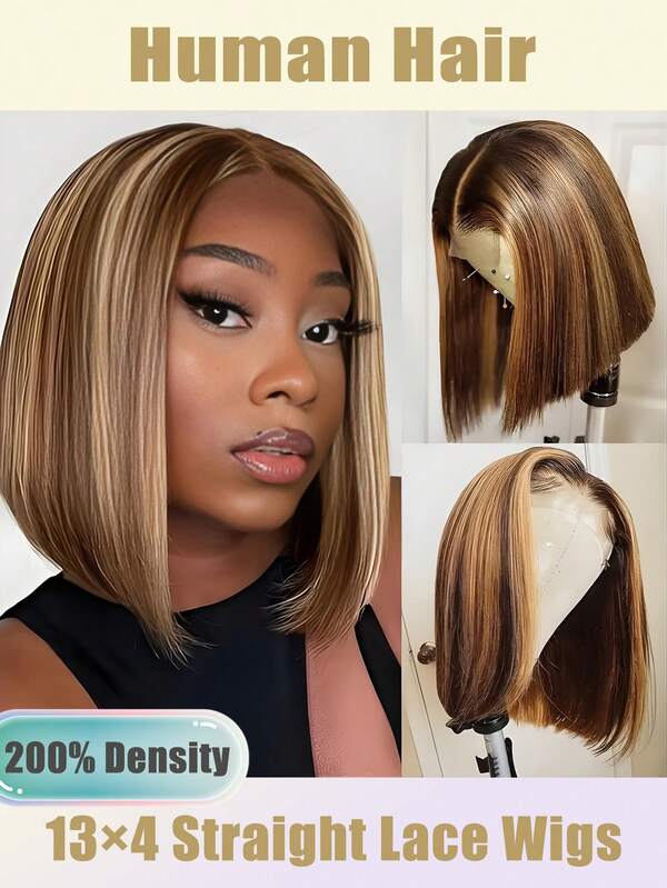 200% Natural Wig - 13x4 Transparent Lace Front Wigs Short Straight Bob Wigs Lace Frontal Wig For Women Feels Like Real Hair Glueless(Perfect For Women, Gifts & Daily Wear)Perfect For Daily Use, Basic Style Style Women's Voluminous Wig Women'S Short Brown Gradient Bob Cover Short Hair Short Straight Bob Wigs #4/27 Straight Wigs Short Brown Gradient Bob Wigs With Baby Hair Wig Texture Them Suitable For Daily Wear & Cosplay Straight Hair Bob Wigs