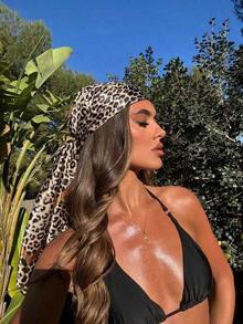 1pc Women's 90cm Leopard Print Square Scarf, Fashion Vintage Satin-Feel Bandana And Headband, Versatile Neck Wrap Or Hair Scarf, Lightweight Shawl Accessory For Daily Wear, Work, Travel, All-Season Outfits, And Chic Gift Idea - 03-咖啡 - 查看 1