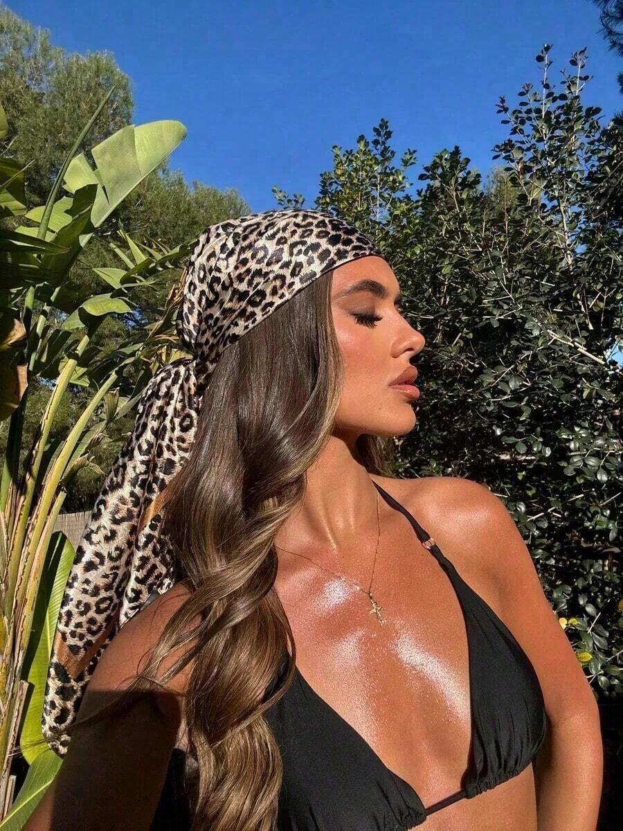 1pc Women's 90cm Leopard Print Square Scarf, Fashion Vintage Satin-Feel Bandana And Headband, Versatile Neck Wrap Or Hair Scarf, Lightweight Shawl Accessory For Daily Wear, Work, Travel, All-Season Outfits, And Chic Gift Idea - 03-咖啡 - 查看 1