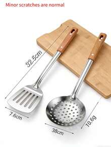 5/2pcs Kitchen Utensil Set, Includes Professional Slotted Spoon, Soup Ladle, Spatula, Scraper, Fine Rice Spoon, Suitable For Cast Iron Pot Cooking, Can Be Used For Stir-Frying Vegetables And Meat, A Good Helper For Daily Cooking (Slight Scratches Are Normal) - Multicolor - View 13