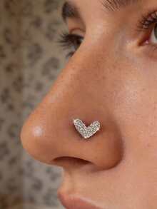 奢华轻盈心形簇状鼻钉 - 抛光银色锆石鼻饰 | 小众优雅鼻饰，适合派对和日常佩戴 - 銀色 - 查看 12