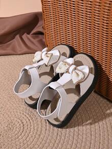 Toddler Girls' Bowknot Princess Sandals - Adjustable Ankle Strap, Open Toe, Star Print Details, Soft Padded Non-Slip Sole, Elegant Summer Footwear - White - View 6