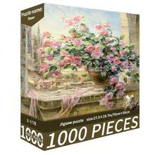 1盒1000片拼图 - 水彩花卉，尺寸70厘米 x 50厘米，油画风景，成人减压，装饰艺术品，完美礼物（情人节礼物，生日礼物） - 彩色 - 查看 9