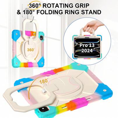 1 件装高级硅胶 + PC 防摔保护壳，专利设计，360° 旋转支架/手柄/挂件功能，防震镜头全覆盖，时尚设计，男女皆宜，科技爱好者的理想之选，高端时尚平板电脑保护壳，兼容 iPad