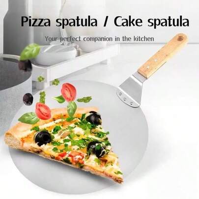 1pc 8/10-Inch Round Stainless Steel Pizza Shovel Baking Tool, Suitable For Holding Pizzas, Cakes, Pastries, Etc. Also Suitable For Use In Cake Shops, Festival Events, And Family Gatherings.