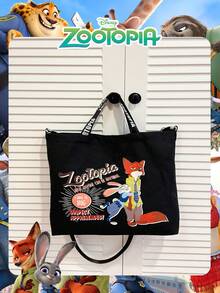 Disney Officially Licensed Zootopia 1 Pc Zootopia-Printed Canvas Tote Bag Zootopia Nick Tote Bag Oversized Tote Bag Versatile Cartoon Adjustable Shoulder Strap Handheld Shoulder Bag,High-Capacity Handbag, – Perfect For StudentsTeenagers/Teens/Young Adults/Zoomers For Shopping/Daily Use /Fashion Accessories - Black - View 9