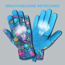 1 Pair Long Gardening Gloves With Breathable & Puncture-Resistant Polyester Fabric, Floral Print, Suitable For All Seasons - Mint Blue - View 3