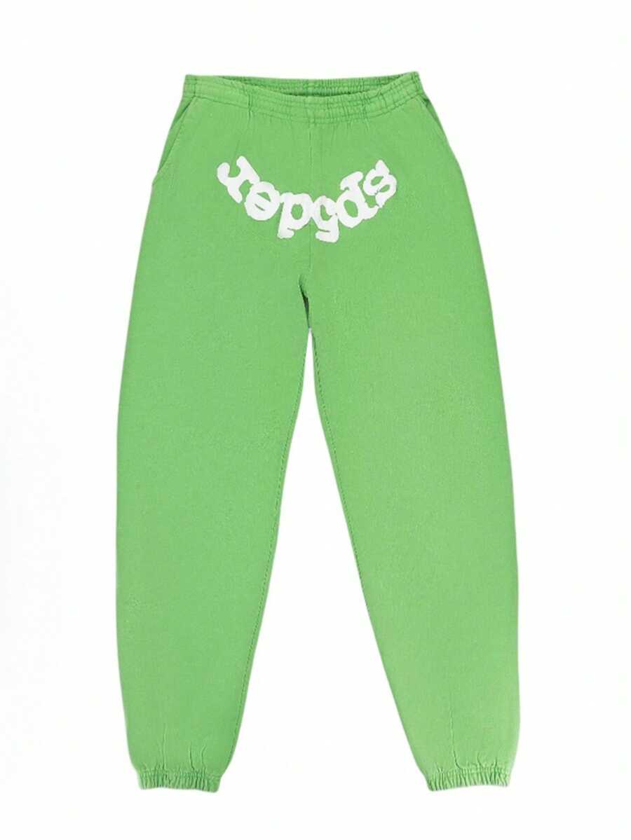 SP5DER Spider Worldwide Tracksuit Hoodie Set Cobweb Spider Style, Letter Print, Hip Hop Hoodie Set,Long Sleeve Fashion Sweatshirt, Hoodie Pant Casual Tracksuit Long Sleeve Athletic Suit, Couple MatchingDesign, Designed For Both Men And Women.Sportswear Set - Green/pants - 查看 1