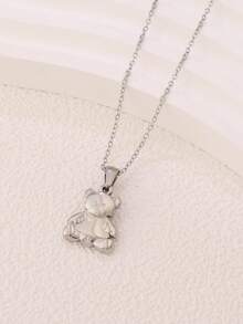 1pc Stainless Steel Bear Necklace For Women Fashion Ins Cute 18K Gold Plated Bear Pendant Chain Necklaces Jewelry - Necklace - View 9