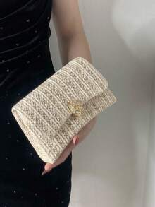 New Spring/Summer Women's Straw Bag With Skull Decor, Beach Clutch, Essential For Vacation, Suitable For Daily, Party, Wedding, Lightweight, Vintage Charm, Best Gift For Women - Apricot - View 5