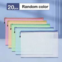 20个装，防水A4拉链网状文件袋，十字绣和拼图项目袋，适合旅行、学校、会议室和办公用品，学校用品，马卡龙色，五种颜色。 - 彩色 - 查看 14