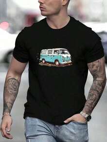 Printed Kombi T-Shirt, 100% Cotton, New Release, Comfortable, Immediate Shipping - 黑色 - 查看 2