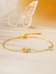 1件S925纯银浪漫玫瑰花心手链，简约甜美花心手镯，百搭日常时尚手链礼品 - 愛心 - 查看 5