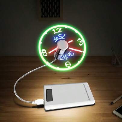 Ventilador con reloj LED, ventilador de escritorio y portátil alimentado por USB con pantalla de hora, artículo lindo