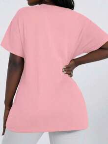 Women's Round Neck Short Sleeve Oversize Fit T-Shirt For Spring/Summer-Unisex Loose - Fit Comfortable Vintage Street - Style Cotton T - Shirt Top-Summer Casual Vintage Cotton Printed T-Shirts For Couples - 粉色 - 查看 2