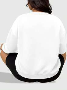 Speed mate ملابس علوية نسائية كبيرة الحجم بياقة طاقم، لون أحادي بأكمام طويلة، قطعة علوية كاجوال مناسبة للربيع والخريف والشتاء - أبيض - مشاهدة 4