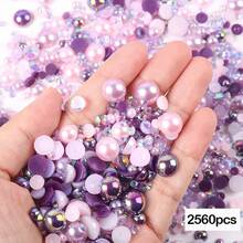 2560颗3-10毫米混合珍珠树脂水钻，平底无珠光，DIY装饰，DIY珠宝工艺材料，适用于手机壳、化妆镜、杯子、鞋子装饰 - 彩色 - 查看 9