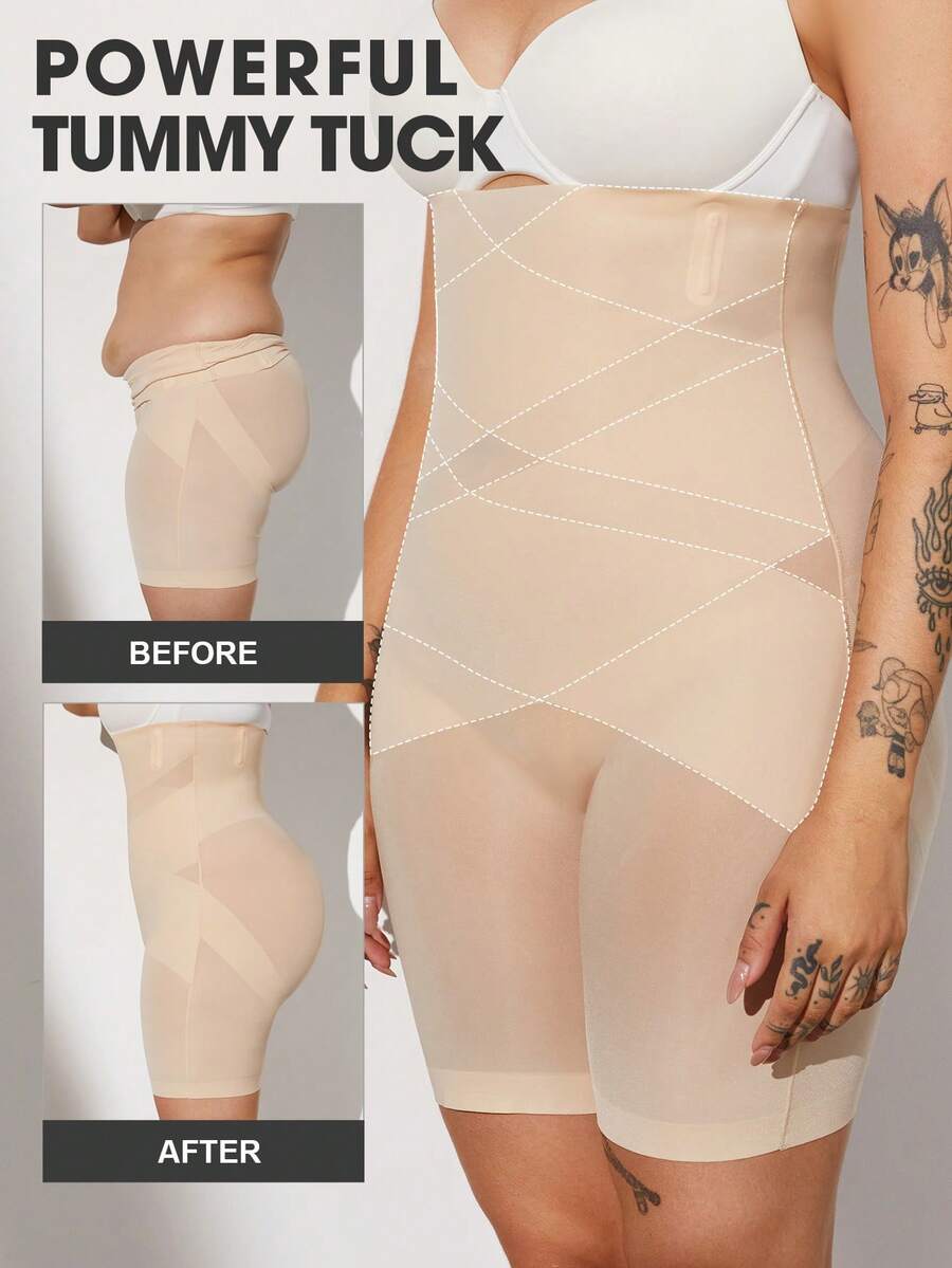 1 pieza Corsé moldeador de cintura de látex para mujer de talla grande, moldeador corporal de cintura alta con control de abdomen - Albaricoque - Ver 1