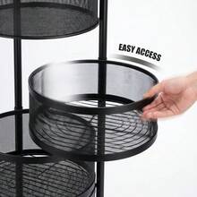 3/4/5 Tier Kitchen Rotating Storage Trolley Cart Round Vegetable Mobile Shelf Rack - Black - View 3