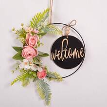 1 pieza Corona floral artificial, corona de aro floral de primavera/verano, corona circular de hierro con flores y hojas artificiales, decoración de bienvenida para pared, puerta, ventana, decoración del hogar, adorno colgante para boda - Multicolor - Ver 24
