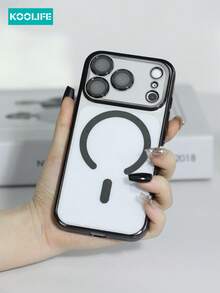 Koolife 1件装磁吸电镀闪粉手机壳，金属漆PC外壳，内置镜头保护膜和凸起镜头保护，时尚保护壳，兼容 17/17 Pro/17 Pro Max - 黑色 - 查看 3