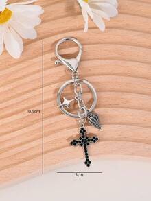 1 pieza Llavero con colgante de cruz con corazón de estilo gótico con diamante de imitación, regalo de pareja - Multicolor - Ver 8